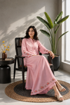 2 Piece Dusty Pink Button-Placket Embroidered Maxi