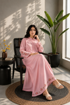 2 Piece Dusty Pink Button-Placket Embroidered Maxi