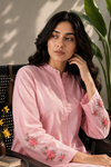 2 Piece Dusty Pink Button-Placket Embroidered Maxi