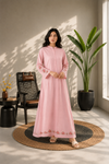 2 Piece Dusty Pink Button-Placket Embroidered Maxi