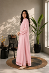 2 Piece Dusty Pink Button-Placket Embroidered Maxi
