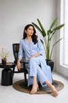 Powder Blue 2-Piece Front-Slit Long Shirt & Trouser Set