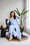 Powder Blue 2-Piece Front-Slit Long Shirt & Trouser Set