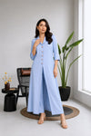 Powder Blue 2-Piece Front-Slit Long Shirt & Trouser Set