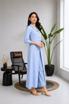 Powder Blue 2-Piece Front-Slit Long Shirt & Trouser Set