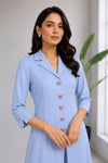 Powder Blue 2-Piece Front-Slit Long Shirt & Trouser Set