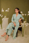 Pastel Mint 2-Piece Collared Floral Border Co-Ord Set
